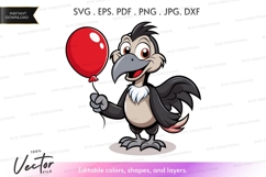 Happy bird with balloon vector clipart Product Image 1