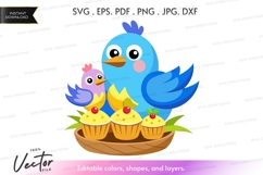 Birds with cupcakes - vector clipart Product Image 1