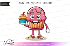 Happy cupcake character offering another cupcake Product Image 1