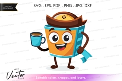 Coffee cup character holding mug - vector clipart Product Image 1