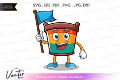 Cheerful bucket mascot with flag Product Image 1