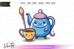 Teapot and cup with paintbrush Product Image 1