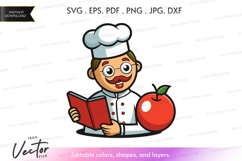 Chef reading recipe with apple Product Image 1