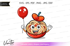 Spaghetti mascot with balloon and apple Product Image 1
