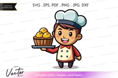 Young baker holding cupcakes Product Image 1