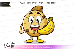 Happy banana character holding a banana Product Image 1