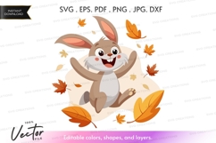 Happy bunny with fall leaves Product Image 1