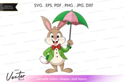 Cheerful bunny with umbrella vector clipart Product Image 1