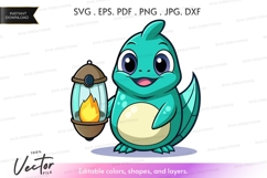 Cute blue dragon with lantern vector clipart Product Image 1