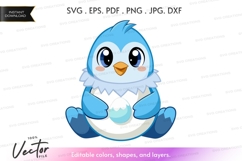 Blue penguin chick with egg vector clipart Product Image 1