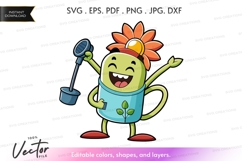 Happy watering can with flower hat - vector clipart Product Image 1