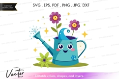 Watering can with flowers vector clipart Product Image 1