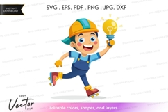 Young inventor with lightbulb idea Product Image 1