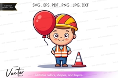 Construction worker with balloon vector clipart Product Image 1