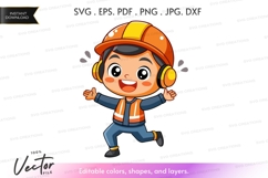 Happy construction worker listening to music Product Image 1