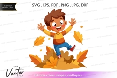 Happy boy playing in fall leaves Product Image 1
