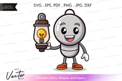 Happy lightbulb character holding lamp Product Image 1