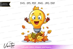 Happy light bulb in fall leaves Product Image 1