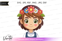 Girl with flower crown vector clipart Product Image 1