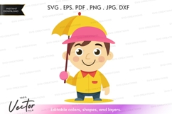 Cheerful boy with umbrella vector clipart Product Image 1