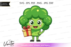 Happy broccoli holding a gift box Product Image 1