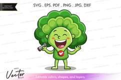 Happy broccoli character holding a microphone Product Image 1