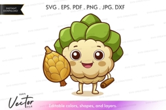 Cauliflower character holding onion Product Image 1