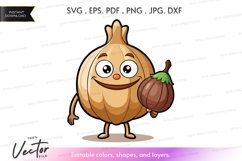 Cartoon onion character holding eggplant Product Image 1