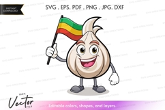 Cheerful garlic mascot holding a lithuanian flag Product Image 1