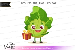 Happy vegetable character holding a gift Product Image 1