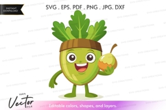 Happy vegetable character holding an apple Product Image 1