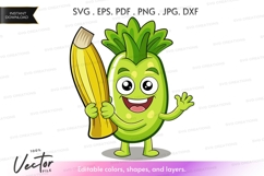 Cheerful pineapple character holding a banana Product Image 1