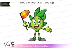 Happy cactus mascot holding flag Product Image 1