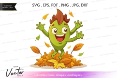Happy leaf character playing in fall leaves Product Image 1