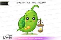 Cute green pea character holding a lantern Product Image 1