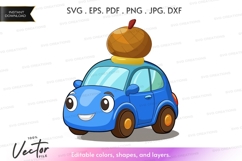 Blue car with pineapple on roof Product Image 1