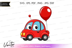 Red car with balloon clipart Product Image 1