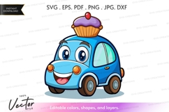 Cute car with cupcake silhouette clipart Product Image 1