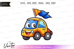 Happy car with flag vector silhouette clipart Product Image 1