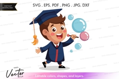 Graduating boy blowing bubbles vector silhouette clipart Product Image 1