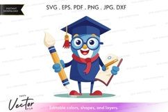 Graduating artist owl vector silhouette clipart Product Image 1