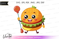 Cheerful hamburger character with lollipop Product Image 1