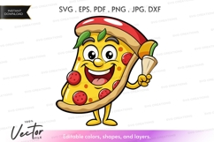 Pizza character holding balloon - vector silhouette clipart Product Image 1