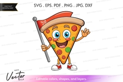 Pizza slice mascot holding a flag Product Image 1