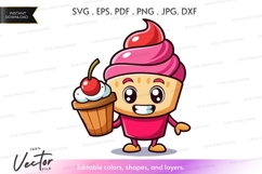 Cute cupcake character holding ice cream Product Image 1