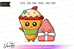 Cute cupcake holding a gift box Product Image 1
