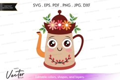 Teapot with flower crown vector silhouette clipart Product Image 1
