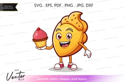 Cheerful mango character holding cupcake Product Image 1