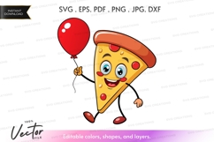 Pizza slice celebrating with balloon Product Image 1