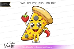 Pizza slice character holding strawberry Product Image 1